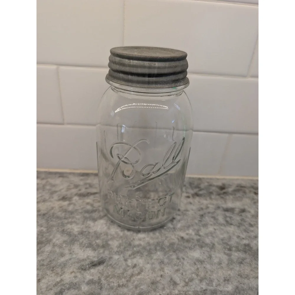 Vintage Ball Perfect Mason Clear Quart Canning Jar With Zinc‎ Lid